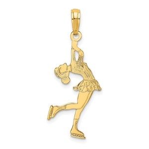 10k Yellow Gold Ice Skater Turning Necklace Charm Pendant